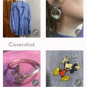 MICKEY✨Disney 925 A Ring 7.25+Denim Shirt 1X+Mickey Italy 925 Bold Post Hoops